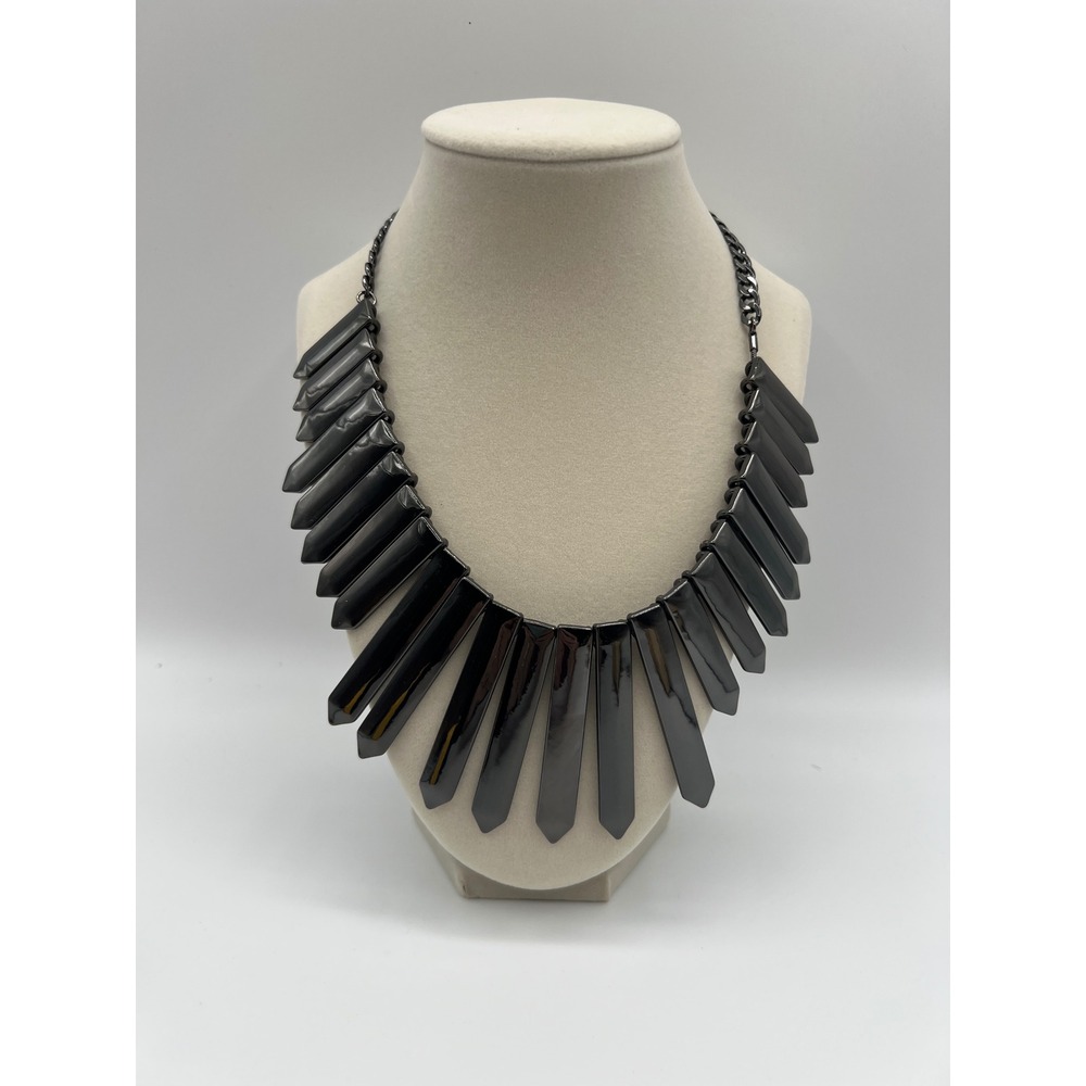 Punch Black Spike Statement Necklace Bib Fringe Edgy Goth Gunmetal Chain NWT